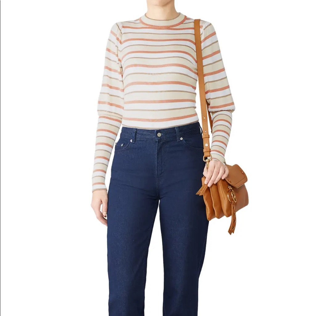 See By Chloe Striped Cream And Tan Sweater
